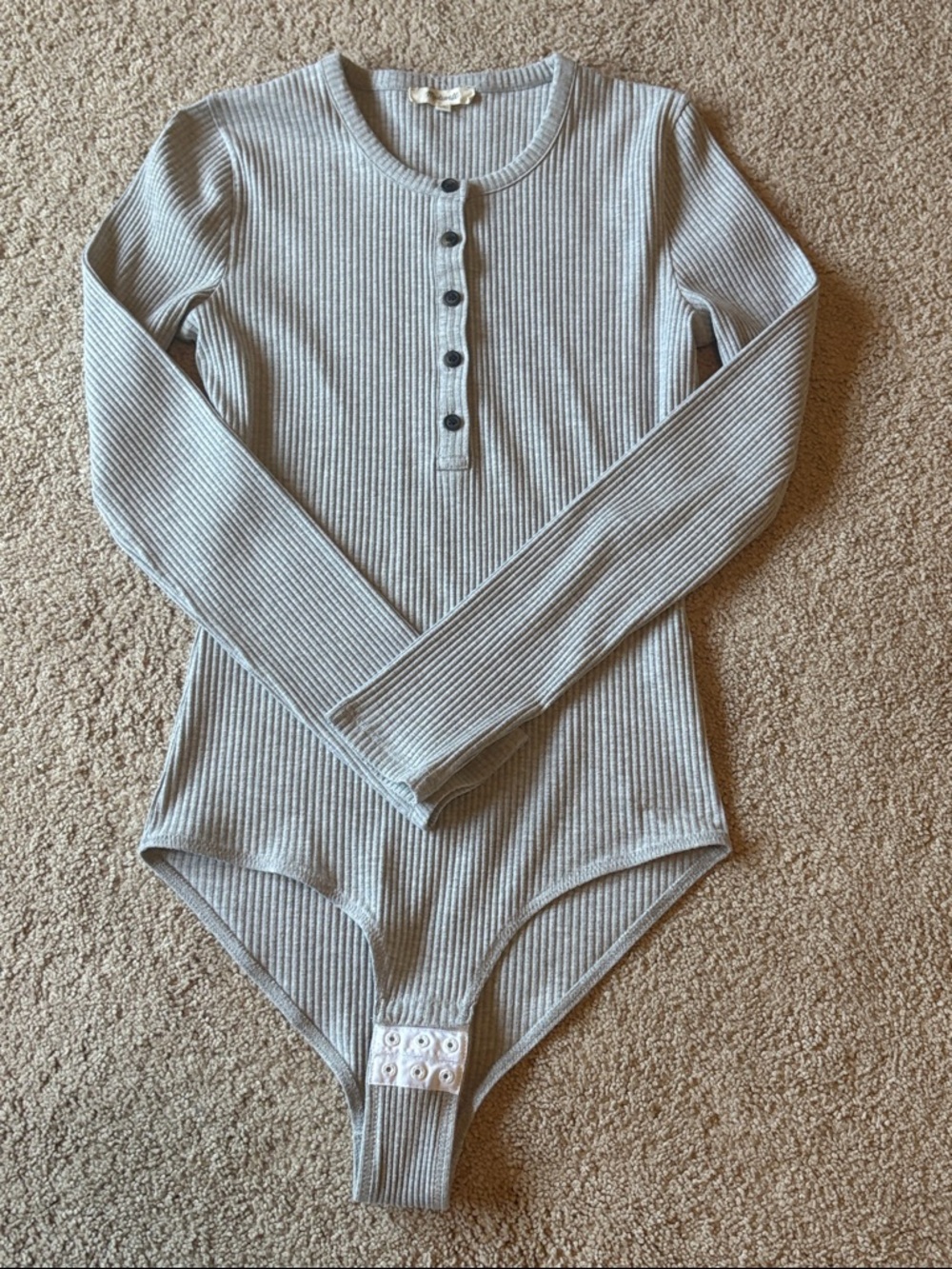 Madewell medium Light Gray Ribbed Henley Bodysuit